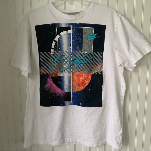 Nike (XL) Vintage T-Shirt - White w Nike Check Logo embroidered in Teal - Picture 2 of 4